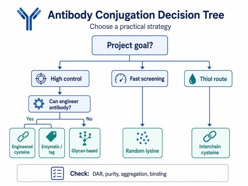 Decision tree for choosing site-specific or random antibody conjugation