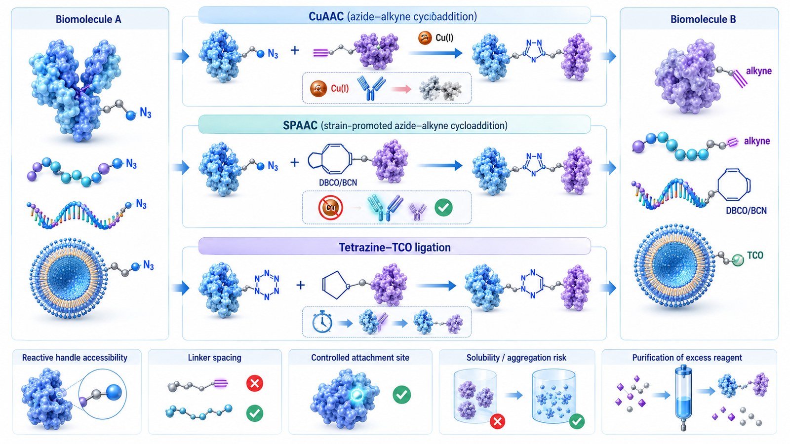 Click chemistry bioconjugation route selection for CuAAC, SPAAC, and tetrazine-TCO coupling