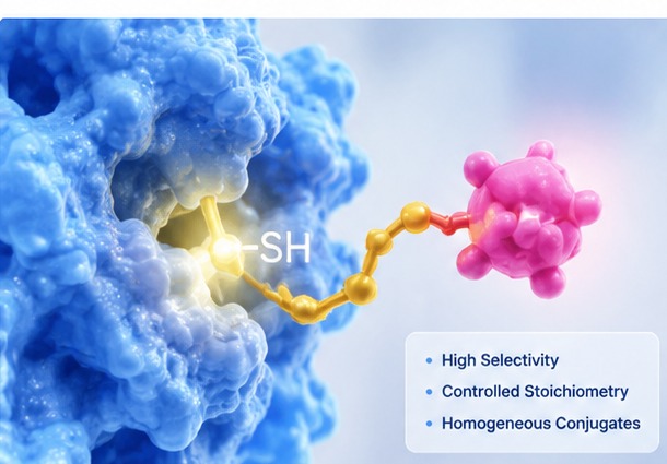 Technical illustration of cysteine-directed bioconjugation services.