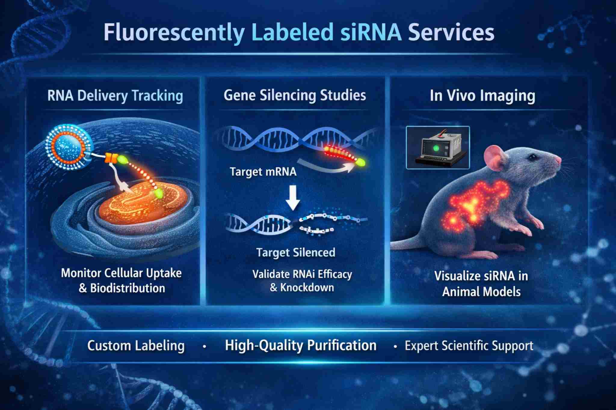 Fluorescently labeled siRNA used for RNA delivery tracking, gene silencing validation, and in vivo imaging applications