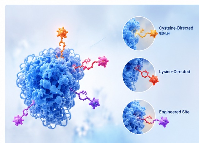 Technical illustration of site-specific protein conjugation services.